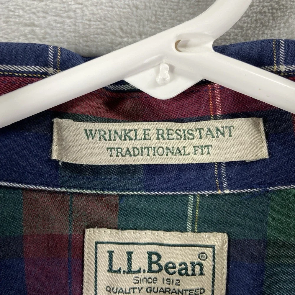 L.L. Bean Shirt Mens Large Tall Button Down Merino Wool Cotton Plaid Long Sleeve